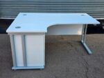Left Hand Corner Desk with Mobile Pedestal | White L-Shaped Office Desk -  160cm - Image 2