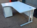 Left Hand Corner Desk with Mobile Pedestal | White L-Shaped Office Desk -  160cm - Image 3