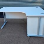Right Hand Corner Desk with Mobile Pedestal | White L-Shaped Office Desk - 160cm