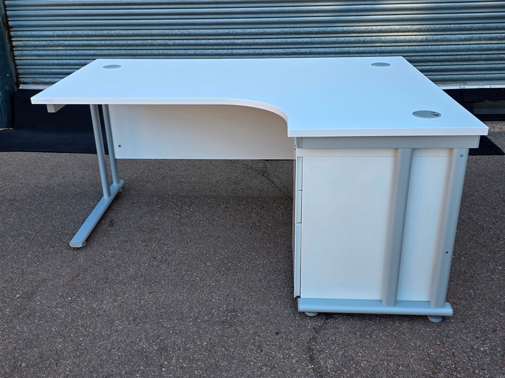 57-800 Right Hand Corner Desk with Mobile Pedestal | White L-Shaped Office Desk - 160cm - Image 1