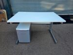 White Rectangular Office Desk with Slim Filing Pedestal and Cable Ports - 120cm