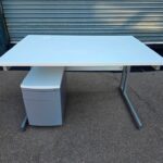 White Rectangular Office Desk with Slim Filing Pedestal and Cable Ports - 120cm