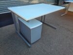 White Rectangular Office Desk with Slim Filing Pedestal and Cable Ports - 120cm - Image 5