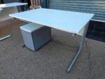White Rectangular Office Desk with Slim Filing Pedestal and Cable Ports - 120cm - Image 6