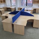 Left Hand Corner Desk with Cable Ports and Beech Effect Wave Top - 160cm Wide