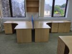 Left Hand Corner Desk with Cable Ports and Beech Effect Wave Top - 160cm Wide - Image 3