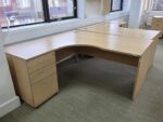 Left Hand Corner Desk with Cable Ports and Beech Effect Wave Top - 160cm Wide - Image 12