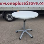 Adjustable Round Meeting Table on Lockable Wheels and Grey Steel Base - 80cm