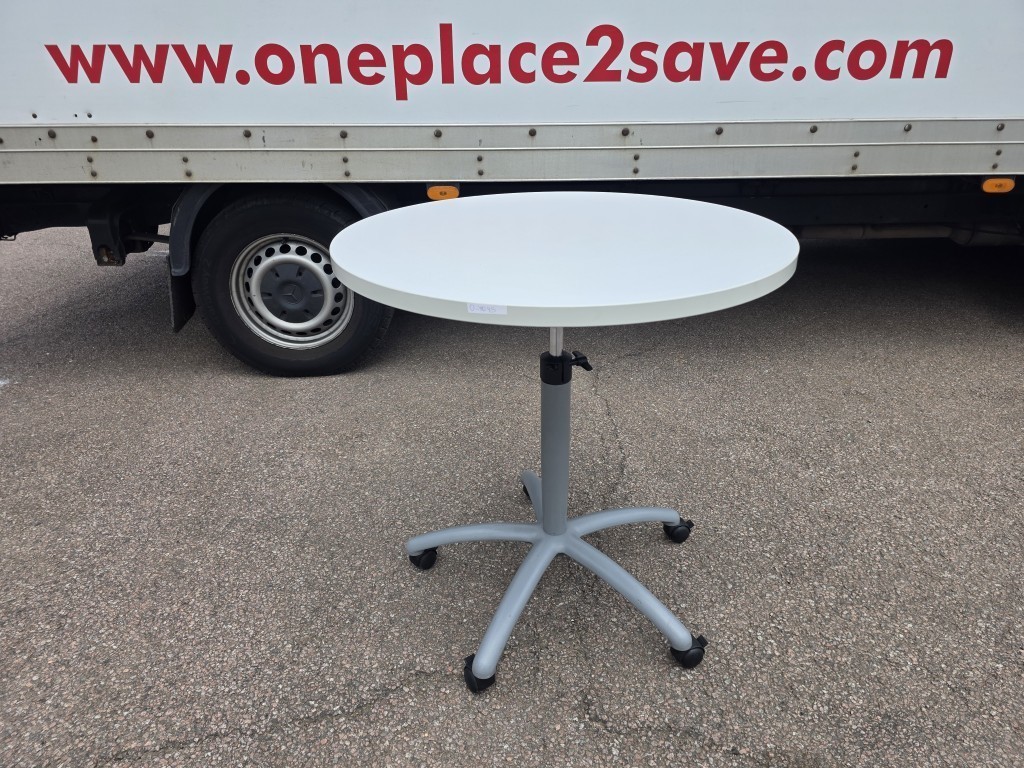 57-122 Adjustable Round Meeting Table on Lockable Wheels and Grey Steel Base - 80cm - Image 1