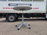 Adjustable Round Meeting Table on Lockable Wheels and Grey Steel Base - 80cm - Image 2