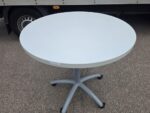 Adjustable Round Meeting Table on Lockable Wheels and Grey Steel Base - 80cm - Image 4