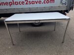 Rectangular Office Meeting Table - Grey Top Chrome Frame Adjustable Feet - 150cm