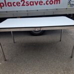 Rectangular Office Meeting Table - Grey Top Chrome Frame Adjustable Feet - 150cm
