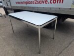 Rectangular Office Meeting Table - Grey Top Chrome Frame Adjustable Feet - 150cm - Image 3