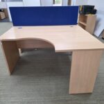 Right Hand Office Desk 140cm | Beech Finish, Cable Ports and Wave Top - 140cm