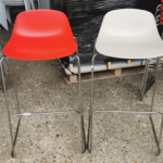 Boss Design Bar Stools with Red Shell Chrome and Frame - Stackable Set of 6