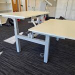 Sit Stand Bench Desk | 2 Person Electric Back-to-Back White Workstation - 140cm
