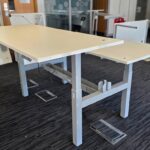 Sit Stand Bench Desk | 2 Person Electric Back-to-Back White Workstation - 180cm