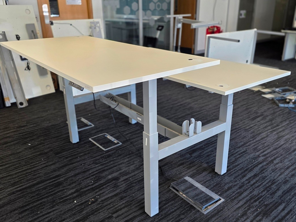 57-204 Sit Stand Bench Desk | 2 Person Electric Back-to-Back White Workstation - 180cm - Image 1