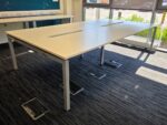 4 Person Office Desk, Bench Workstation with White Tops and Grey Frame - 280cm