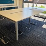 4 Person Office Desk, Bench Workstation with White Tops and Grey Frame - 280cm