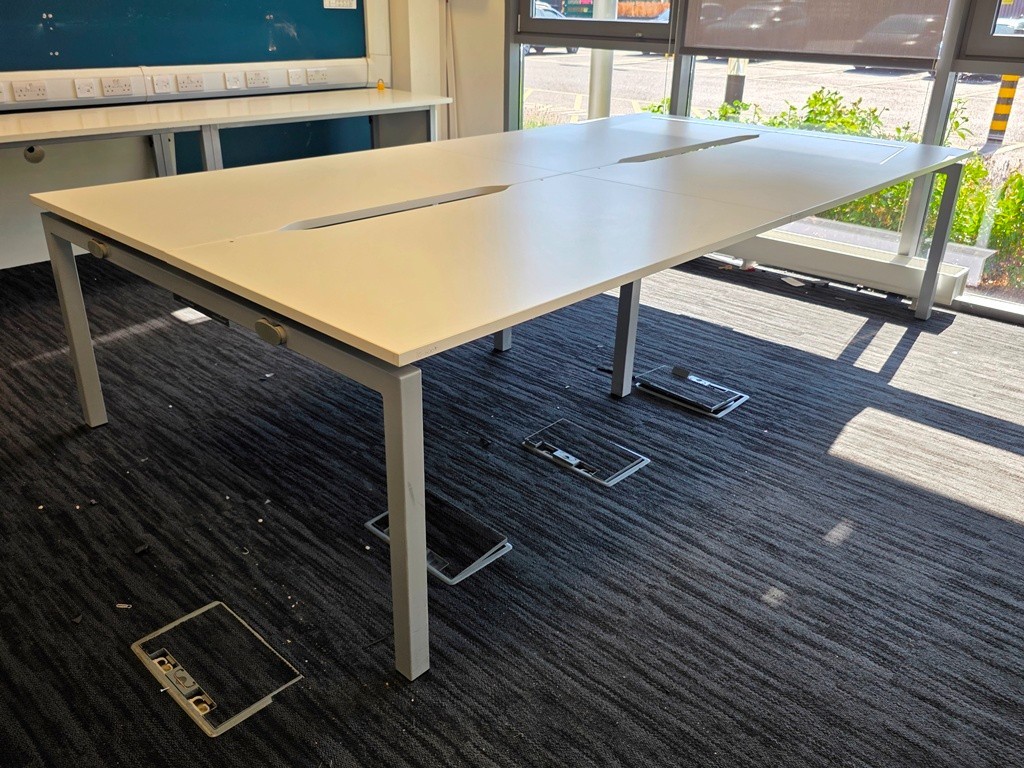 57-222 4 Person Office Desk, Bench Workstation with White Tops and Grey Frame - 280cm - Image 1
