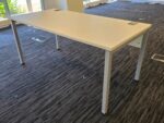160cm Rectangular Office Desk with White Top, Grey Legs and Modesty Panel