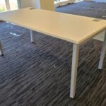 160cm Rectangular Office Desk with White Top, Grey Legs and Modesty Panel