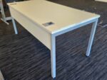 160cm Rectangular Office Desk with White Top, Grey Legs and Modesty Panel - Image 3