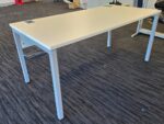 160cm Rectangular Office Desk with White Top, Grey Legs and Modesty Panel - Image 4