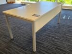 160cm Rectangular Office Desk with White Top, Grey Legs and Modesty Panel - Image 5