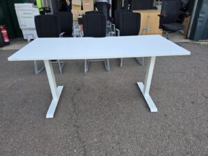 Freestanding White Office Desk with Fixed Height Metal Frame - 160 x 70cm