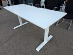 Freestanding White Office Desk with Fixed Height Metal Frame - 160 x 70cm - Image 5