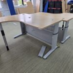 Left Hand Adjustable Desk with Wave Beech Top and 3 Drawer Pedestal - 160cm