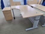 Left Hand Adjustable Desk with Wave Beech Top and 3 Drawer Pedestal - 160cm - Image 3
