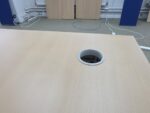 Left Hand Adjustable Desk with Wave Beech Top and 3 Drawer Pedestal - 160cm - Image 5
