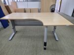 Right Hand Adjustable Desk with Wave Effect Beech Top and Steel Frame - 160cm