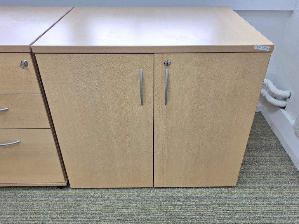 57-7 Beech Office Cupboard with Lockable Double Doors and Adjustable Shelf - 80cm - Image 1