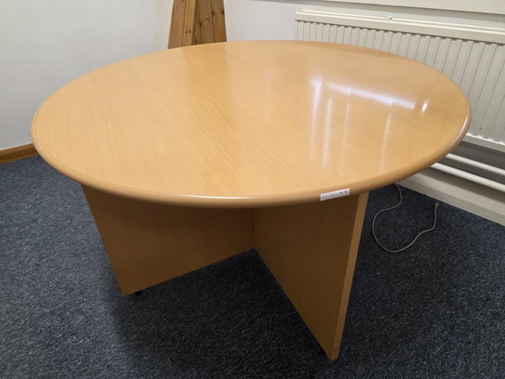 57-73 Office Circular Meeting Table | Beech Finish Unit with Cross Base - 122cm - Image 1