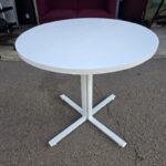 White Circular Meeting Table | Round Office Table with Metal Star Base - 80cm