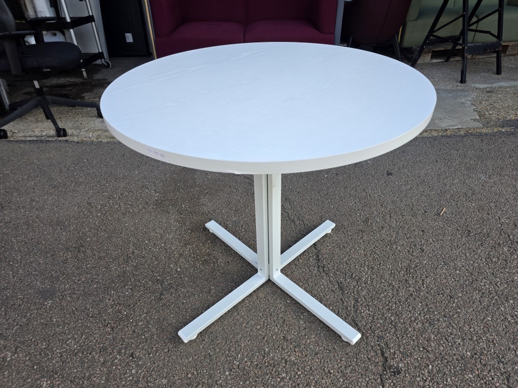 57-79 White Circular Meeting Table | Round Office Table with Metal Star Base - 80cm - Image 1