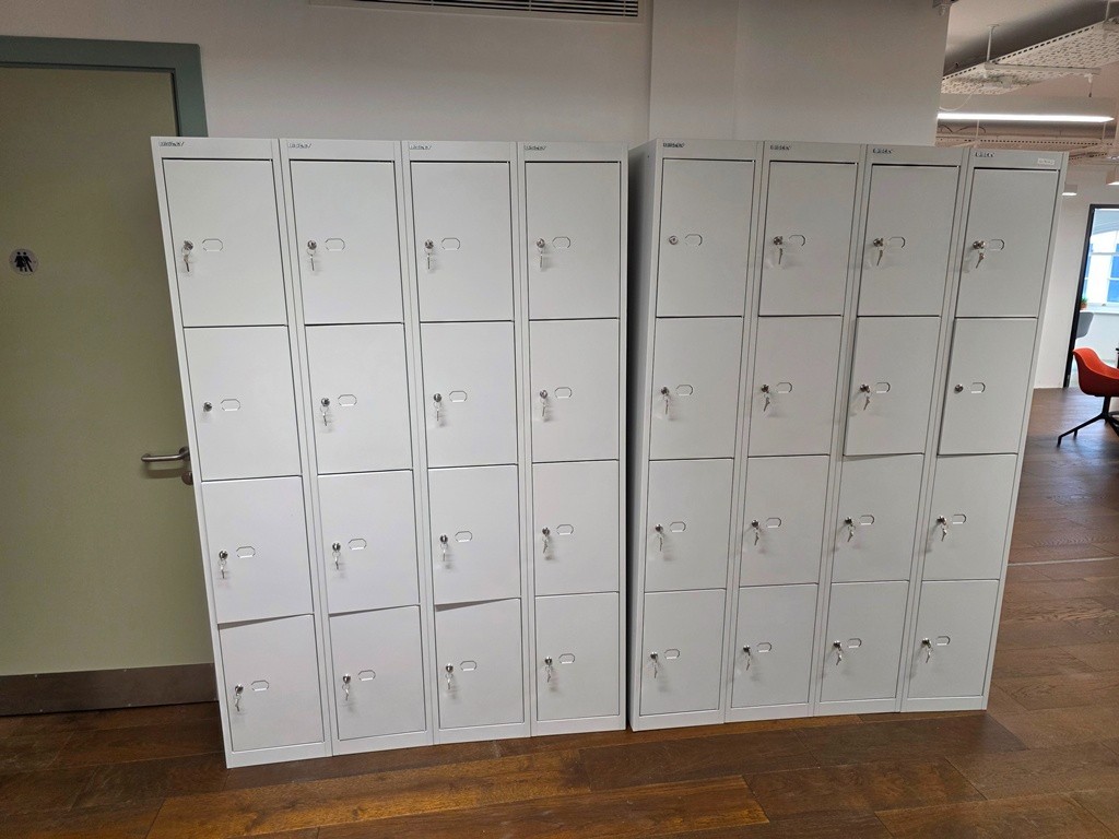 Used office lockers for employee bags coats and personal belongings