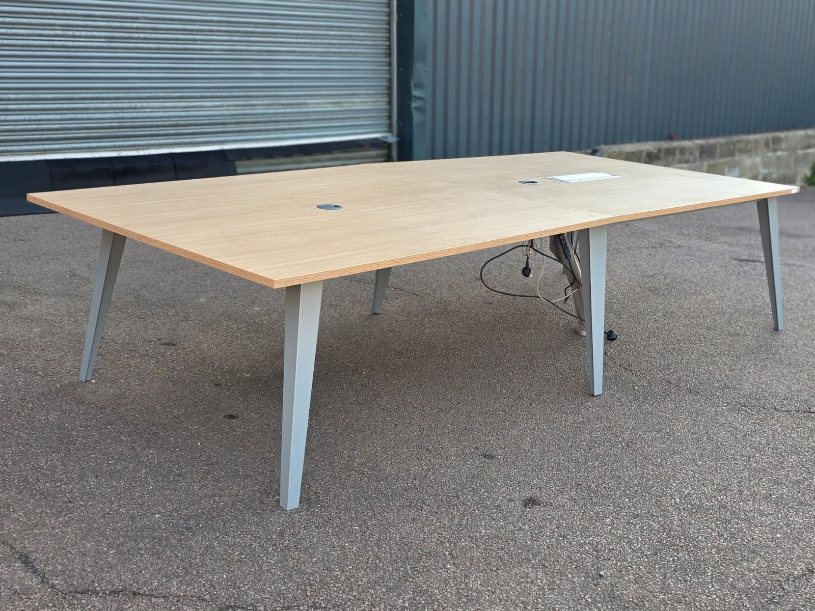 Used rectangular boardroom meeting table with chairs and central cable access