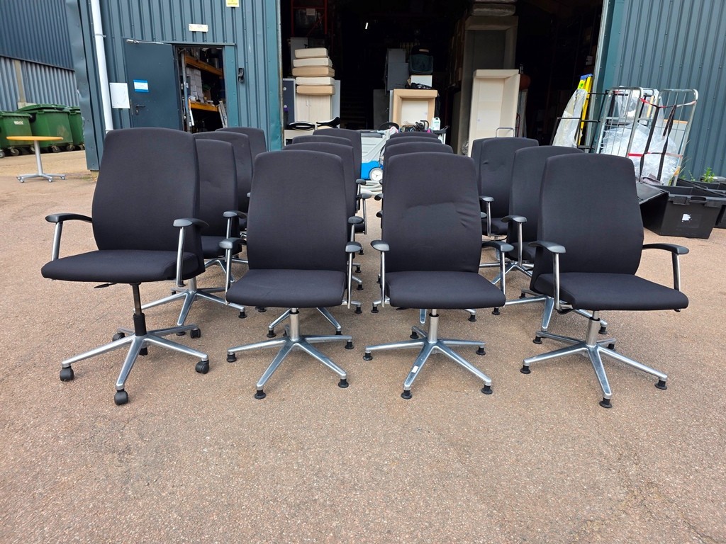 Used office chairs selected for desk work, meetings, visitors and raised work surfaces