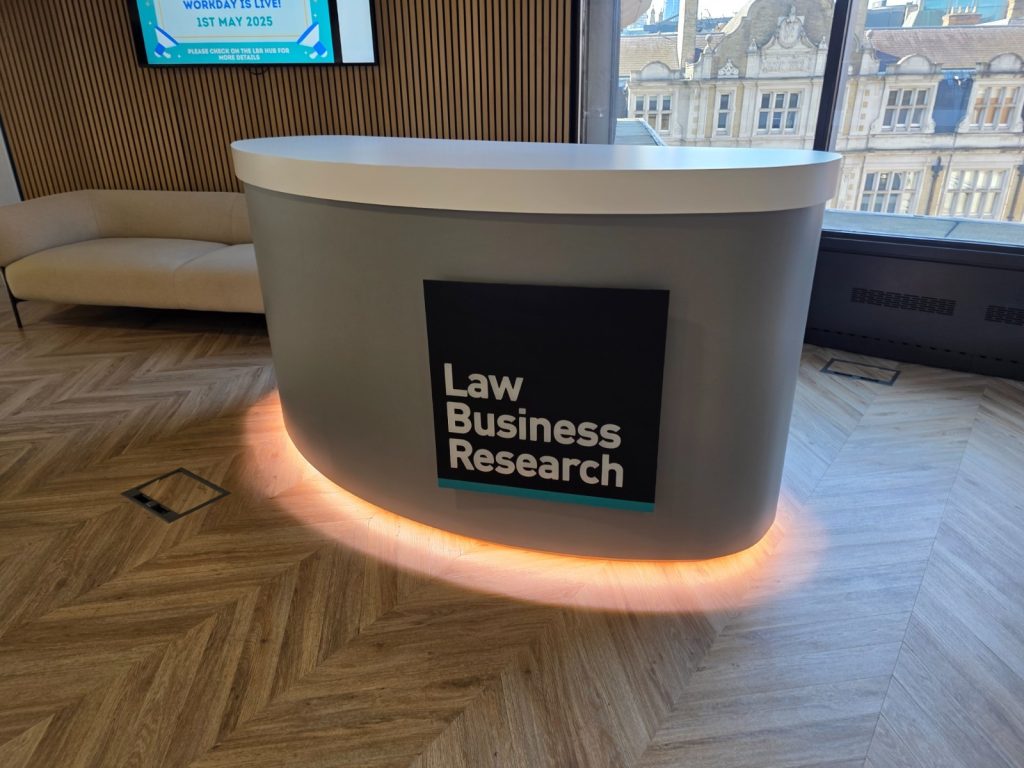 Used reception counter with a raised visitor-facing front