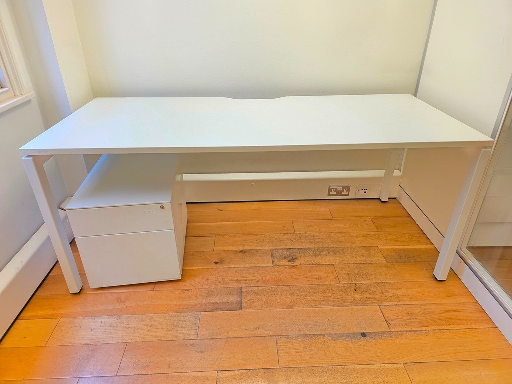 Used mobile pedestal cabinets positioned beside office desks
