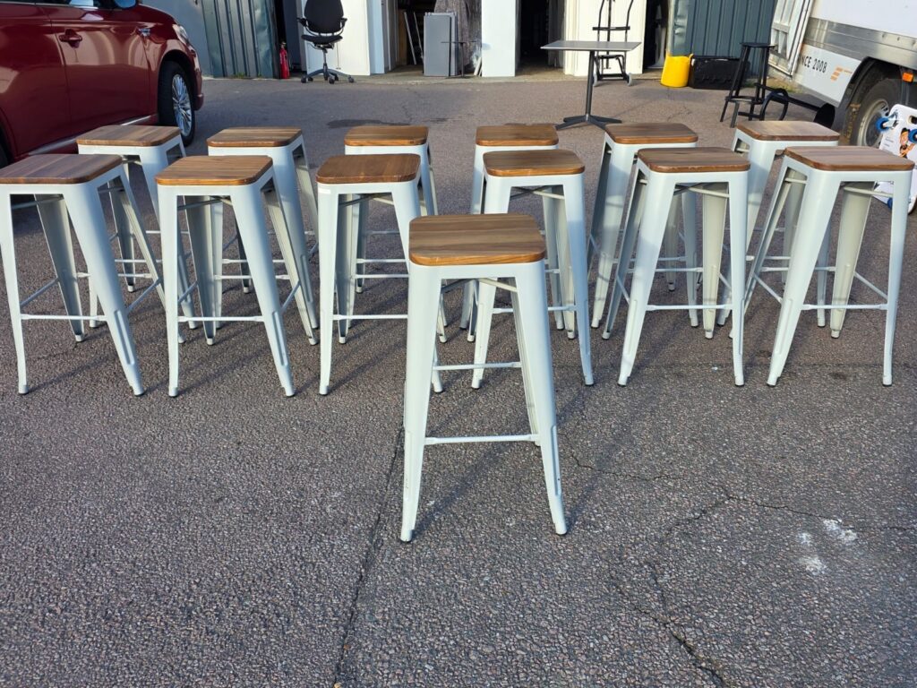 Swoon Joey Bar Stools, Mango Wood Seat - White Steel Industrial Stackable Design