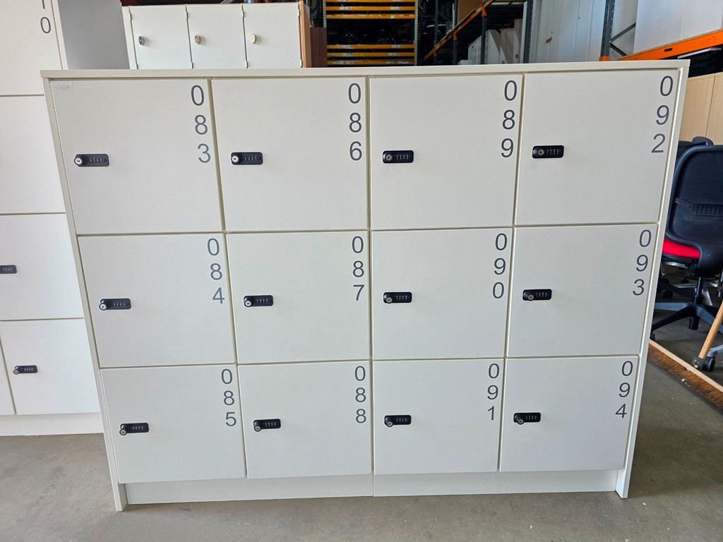 Used  lockers arranged as office storage