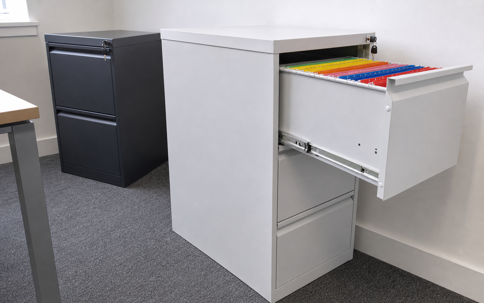 Used office filing cabinets in steel and wood-effect finishes