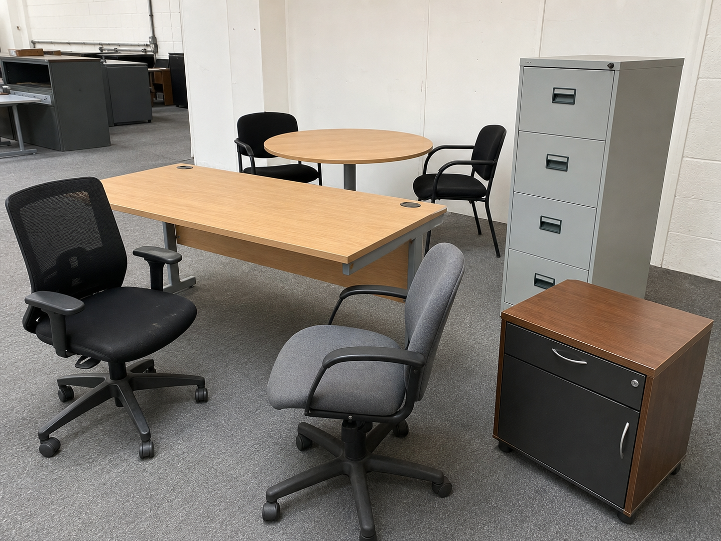 Used desks, chairs and filing storage selected for an office fit-out